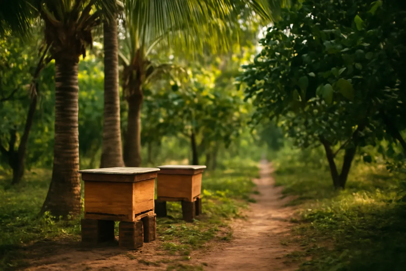 Bắt đầu nuôi ong dú ở Giồng Trôm: hai thùng giữa vườn dừa